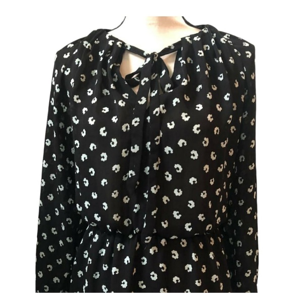 Loft long Sleeve Black with Blue Pattern Dress Size 8. - Picture 4 of 7